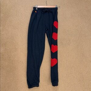 Aviator Nation Black Joggers with Red Hearts